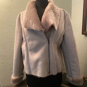 Dana Buchman faux suede jacket with faux fur trim and lining